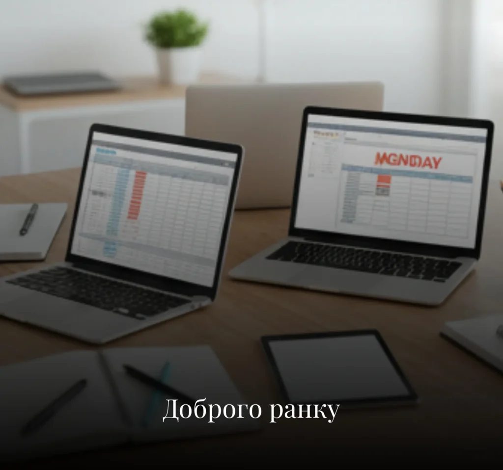 Листівки з добрим ранком у понеділок для колег та команди